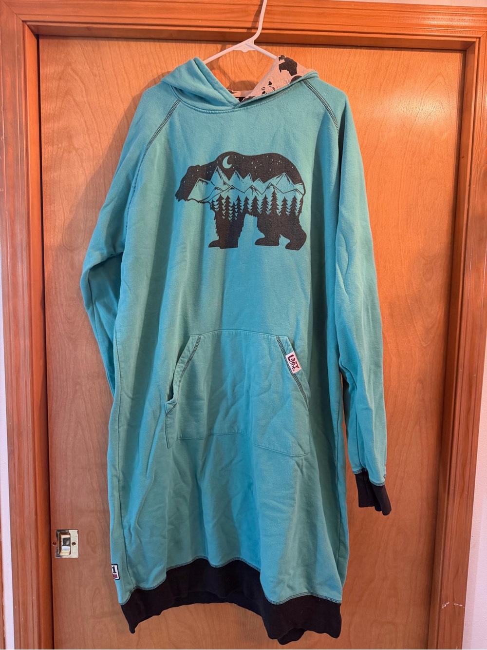 Lazy One Turquoise Hooded Bear Graphic Pullover